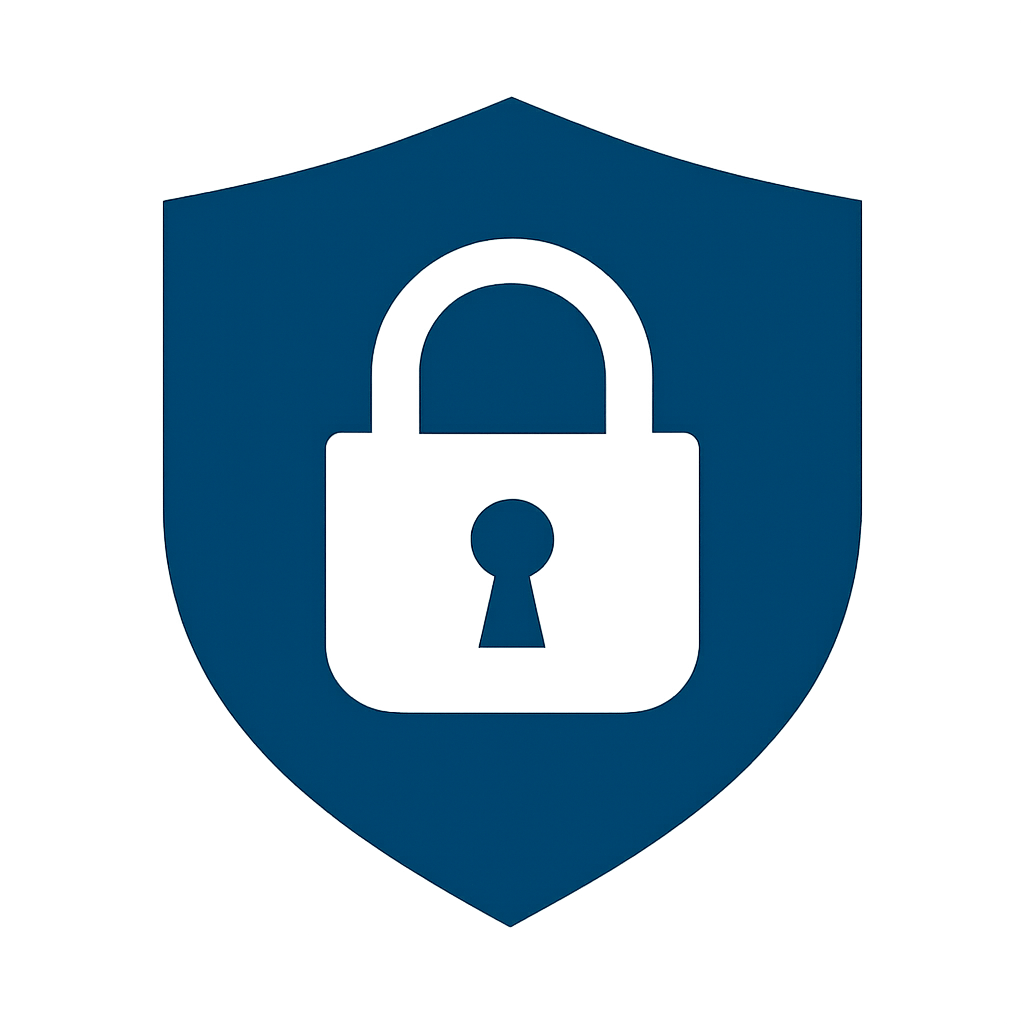 Asset Protection Icon — Shield and Lock Symbol Flat minimalist vector icon showing a navy blue shield and lock on beige background, symbolizing asset protection and financial security from IRS actions.