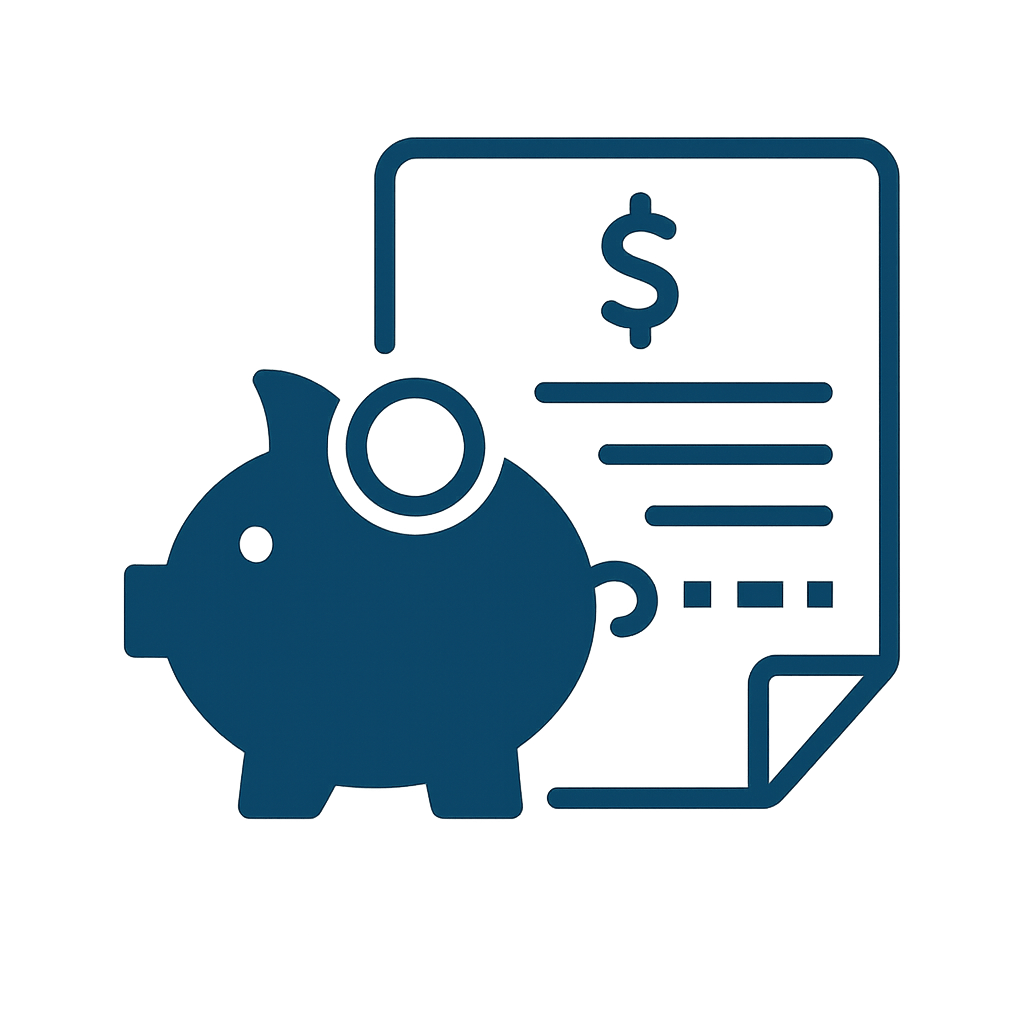 Flat-style piggy bank and financial document graphic representing IRS installment payment agreements and payment plan assistance.