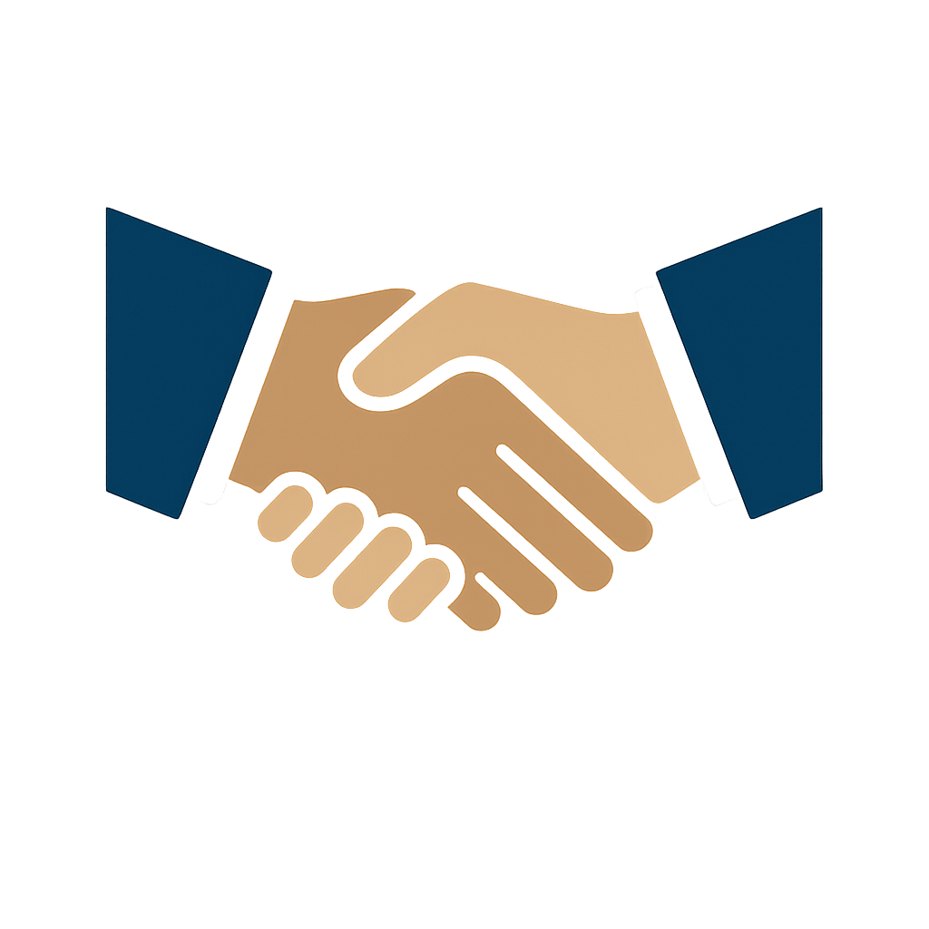 Minimalist flat vector handshake symbolizing a fair tax settlement between a taxpayer and IRS representative