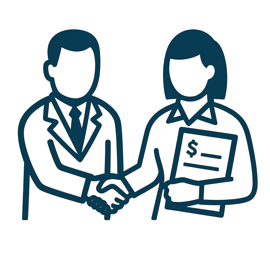 Business professionals shaking hands over financial documents, representing IRS balance due negotiation and debt resolution
