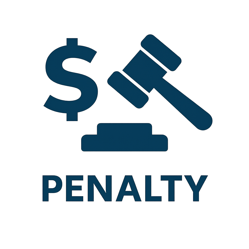 Penalty Abatement Icon — IRS Penalty Relief Graphic Flat square navy-blue vector icon with a shield and checkmark on a beige background, symbolizing IRS penalty abatement and trusted tax relief services.