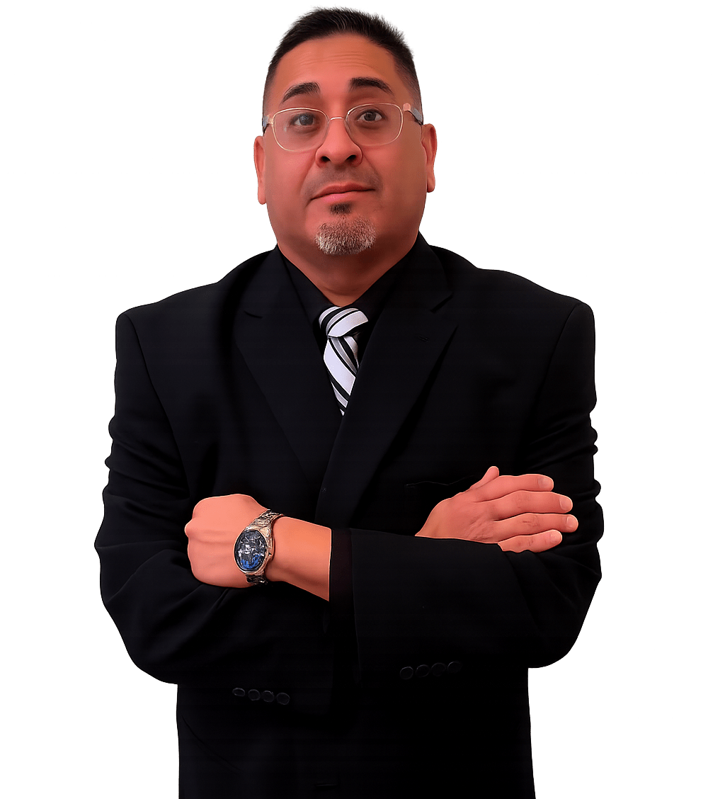 Professional portrait of Alexander Garcia, retired IRS Revenue Officer and founder of Tax Resolution & Consulting LLC, wearing a dark suit and striped tie with arms crossed, representing trusted IRS tax resolution and consulting services in Texas.